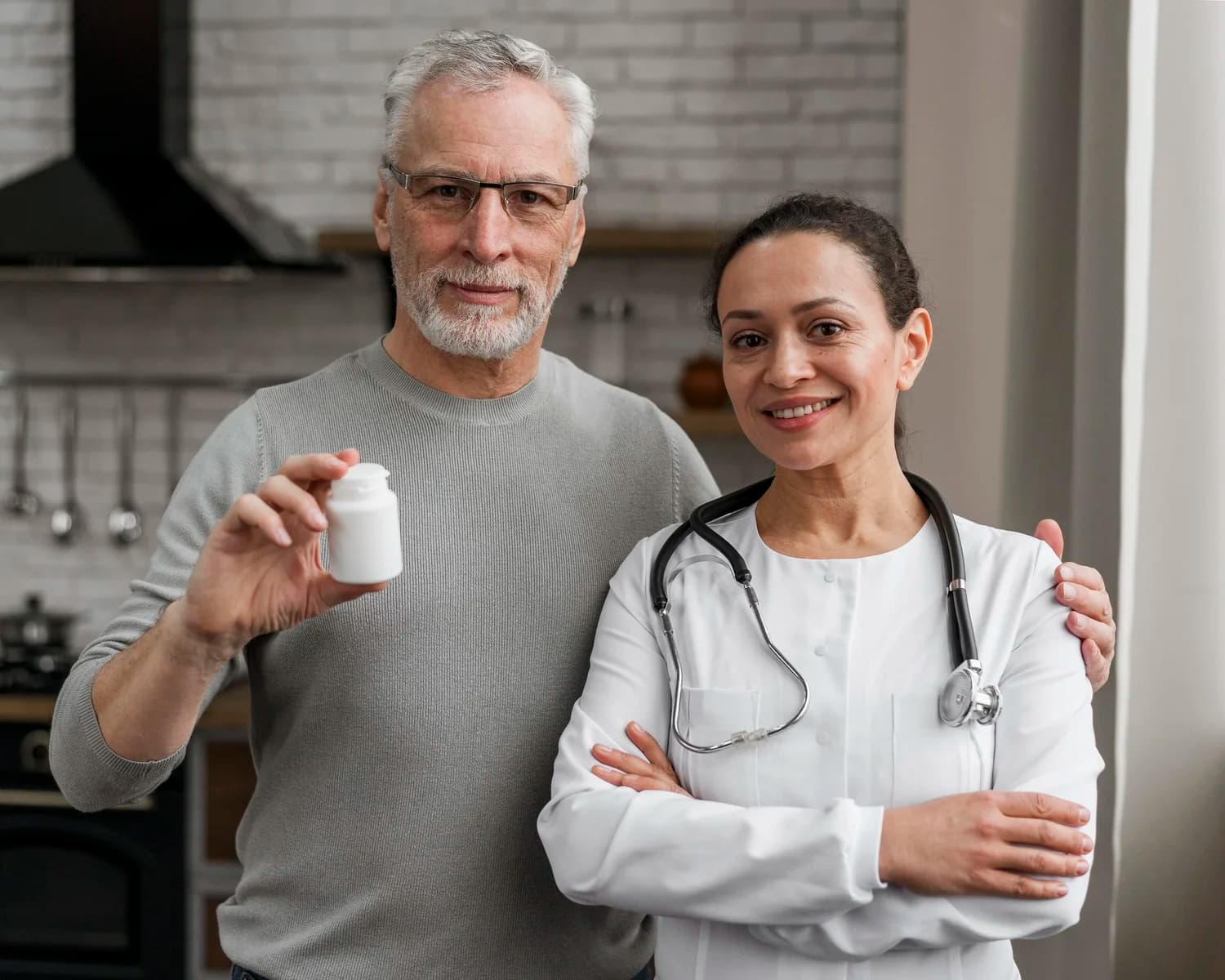A clinician standing with a patient