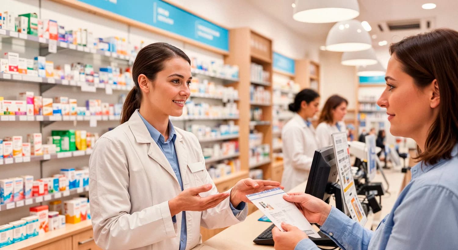 A pharmacist assisting a customer